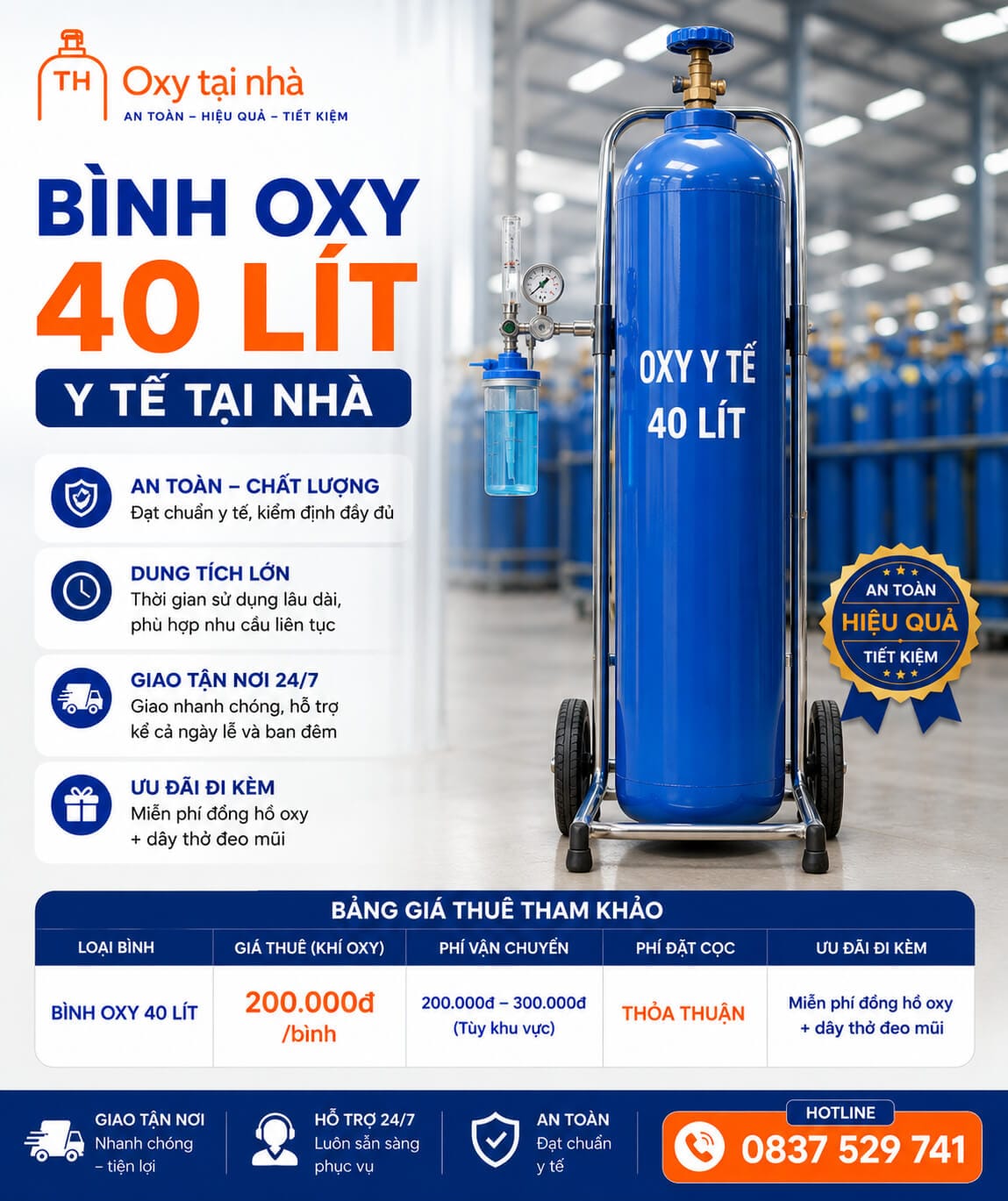 Bình oxy 40 lít trang chủ