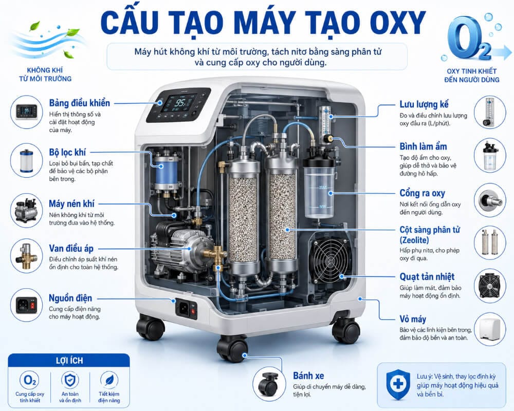 Nguyên lý làm việc của máy tạo oxy